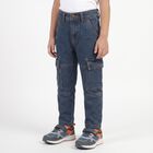 Boys Blue Relaxed Fit Cargo Jeans, मध्यम नीला, small