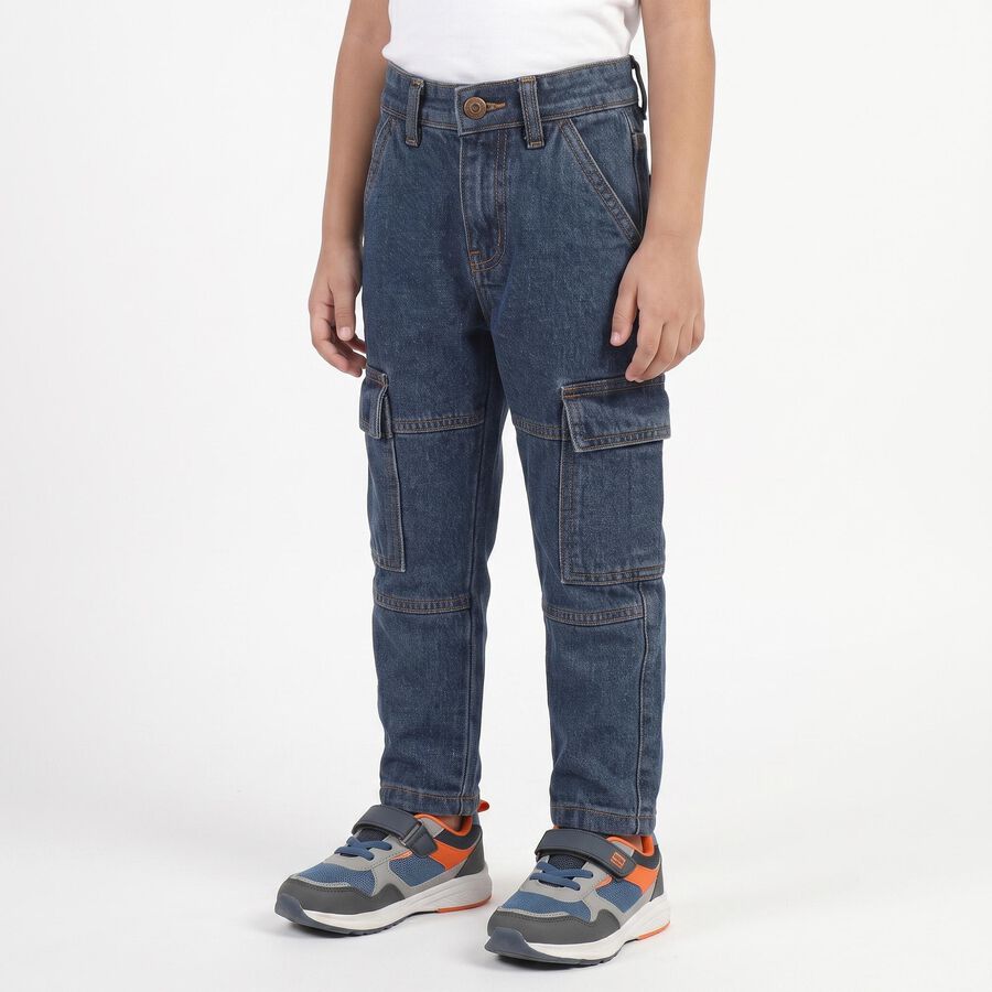 Boys Blue Relaxed Fit Cargo Jeans, मध्यम नीला, large