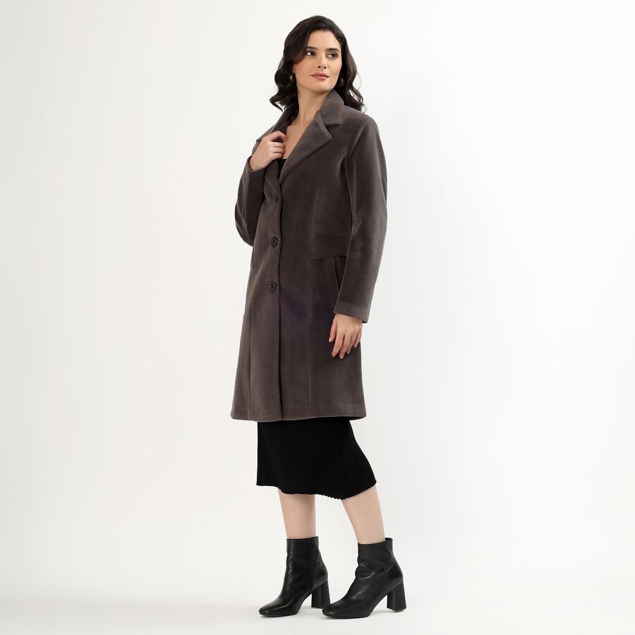 Women's Dark Grey Classic Long Coat, गहरा ग्रे, large image number null