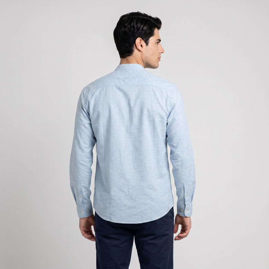 Men's Light Blue Cotton Mandarin Collar Shirt, हल्का नीला, large