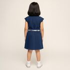 Girls' Deep Indigo Blue Ruffled Denim Frock, मध्यम नीला, small image number null