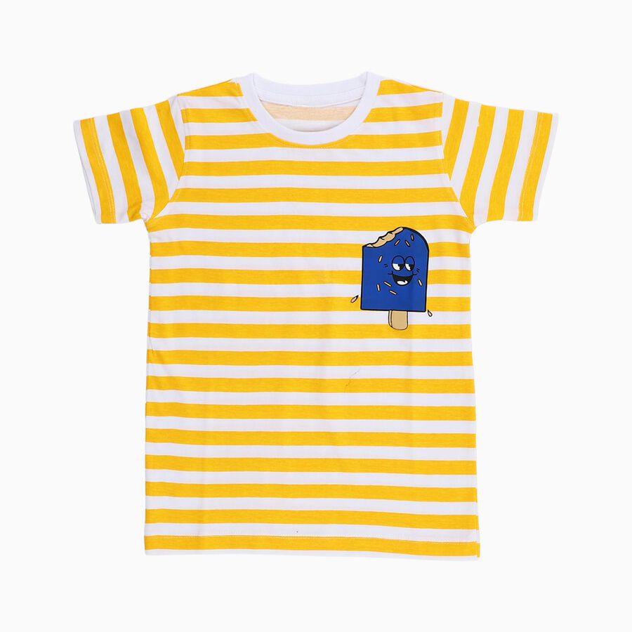Boys Bright Yellow Cotton Round Neck Casual Half Sleeve T-Shirt, Yellow, large