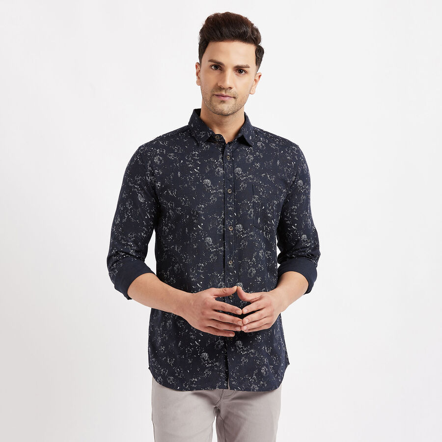 Cotton Printed Casual Shirt, Navy Blue, large image number null