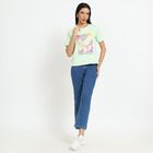 Ladies' Light Mint Green Cotton Round Neck Floral Printed T-Shirt, Light Green, small image number null