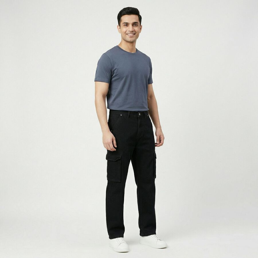 Men's Black Regular Fit Solid Jeans, Black, large