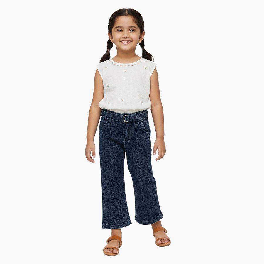 Girls' Dark Indigo Wide Leg High Waist Jeans, Light Blue, large image number null