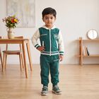 Boys' Teal Blue Hooded Neck Graphic Baba Suit, Teal Blue, small