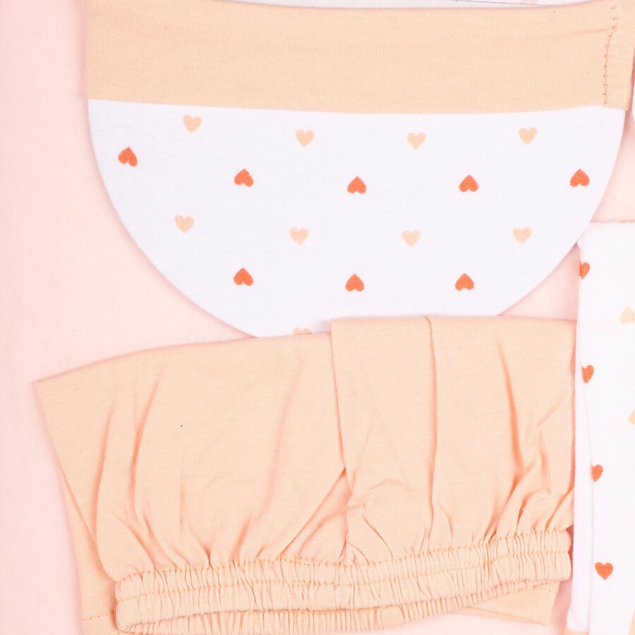 Infants' 100% Cotton Gift Set 5 Pc&nbsp;Gift&nbsp;Set&nbsp;(Top, Shorts, Sheet, Cap, Bib), Peach, large