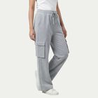 Women's Grey Slim-Fit Zip Pocket Track Pants, Melange Light Grey, small