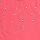 Girls Bright Coral Pink Cotton Round Neck Casual T-Shirt, Pink, small