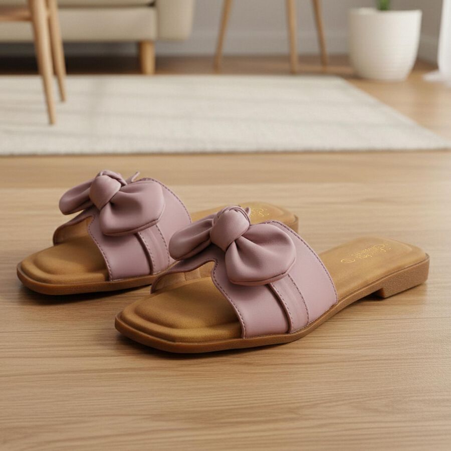 Women's Purple Bow Slip-On Slide Sandals, Purple, large