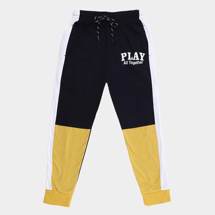 Boys' Black and Yellow Color-Blocked Cotton Blend Pyjama, Navy Blue, large image number null