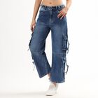 Ladies' 100% Cotton High Rise Jeans, Mid Blue, small image number null