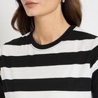 Ladies'  Stripes Round Neck T-Shirt, काला, small image number null