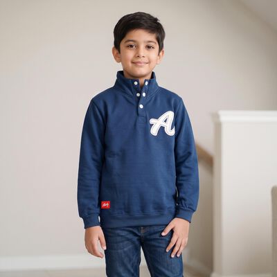 Boys Blue High Neck Pullover Sweatshirt