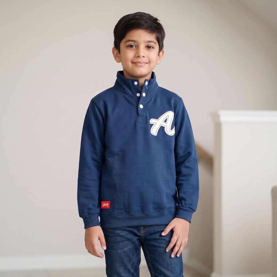 Boys Blue High Neck Pullover Sweatshirt, Mid Blue, large
