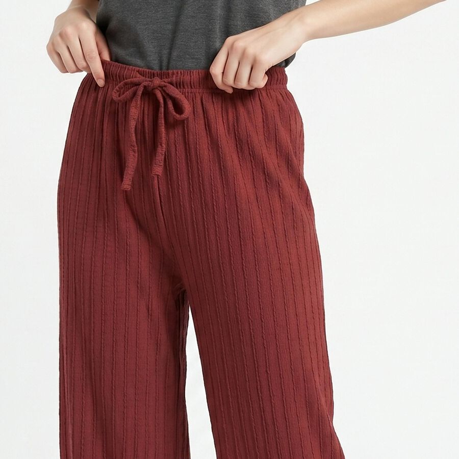 Women's Wine Straight Fit Ribbed Lounge Pyjama, Wine, large