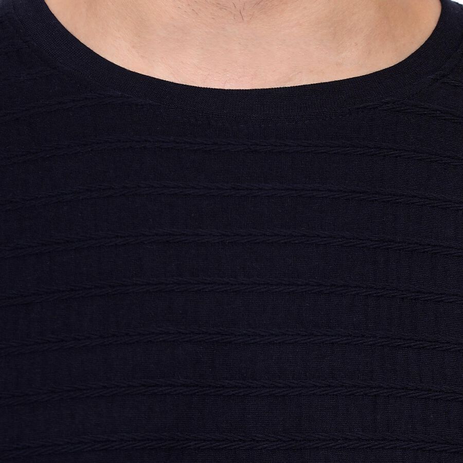 Men's Round Neck Half Sleeves T-Shirt, Navy Blue, large