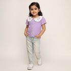 Girls' Lavender Peter Pan Collar Puff Sleeve Textured T-Shirt, Lilac, small image number null