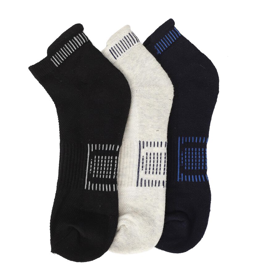 Men's Black and Gray Ankle Length Socks Pack of 3, नेवी ब्लू, large