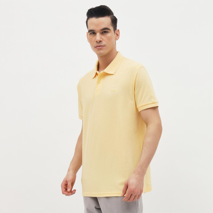 Men's Pale Yellow Polo Collar Casual T-Shirt, Yellow, large