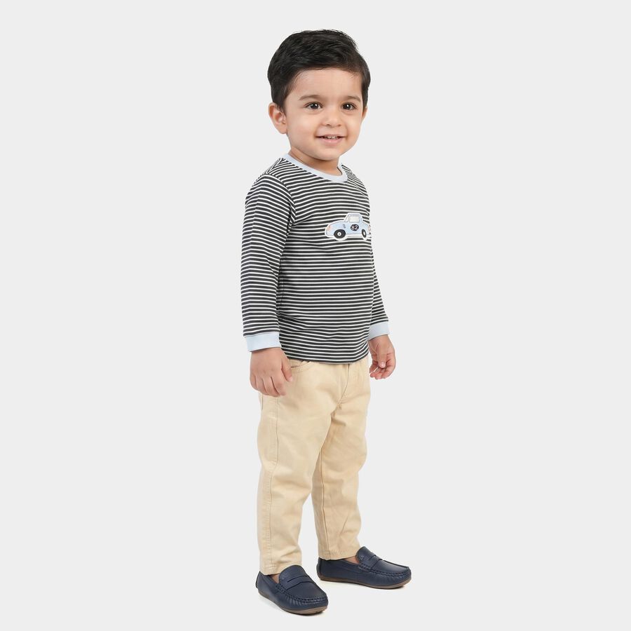 Infants' Blue 100% Cotton Round Neck Striped Baba Suit, रॉयल ब्लू, large