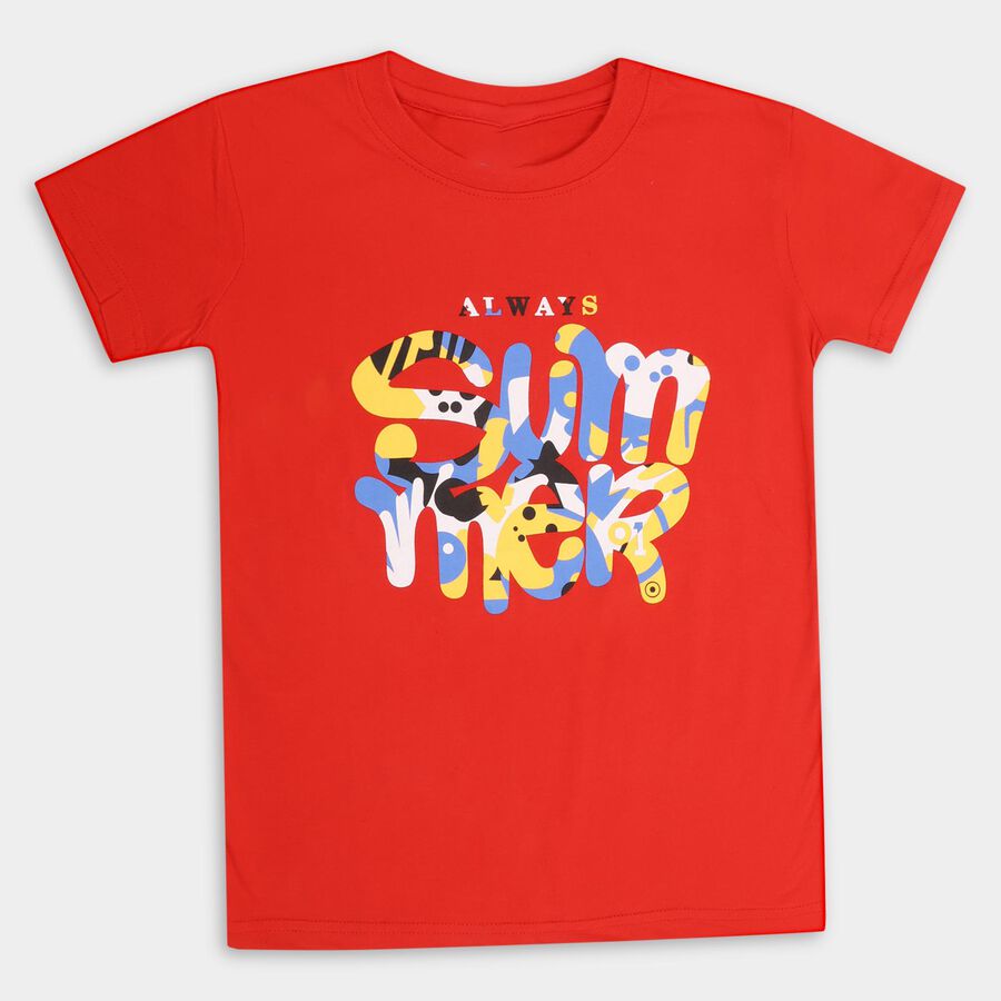 Boys' Half Sleeves T-Shirt , लाल, large image number null