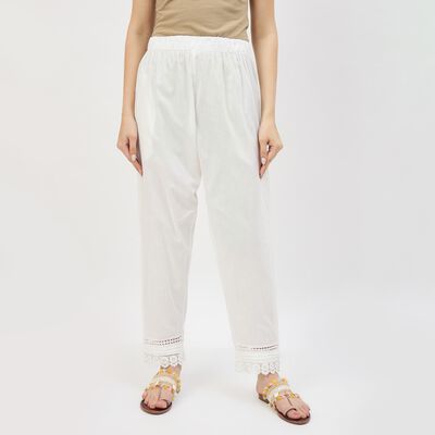 Women's Ivory Cotton Relaxed Fit Solid Palazzos