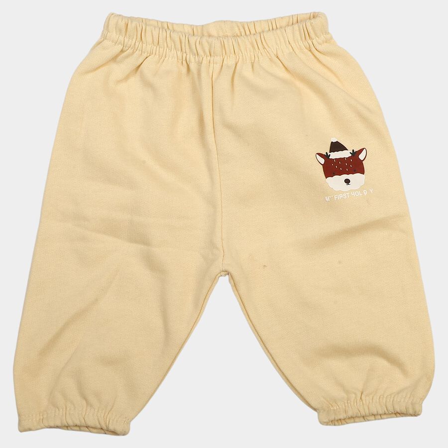 Infants Beige Jogger Graphic Printed Pyjama, गहरा पीला, large