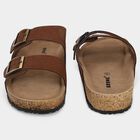 Men's Brown Double Buckle Slide Sandals, भूरा, small