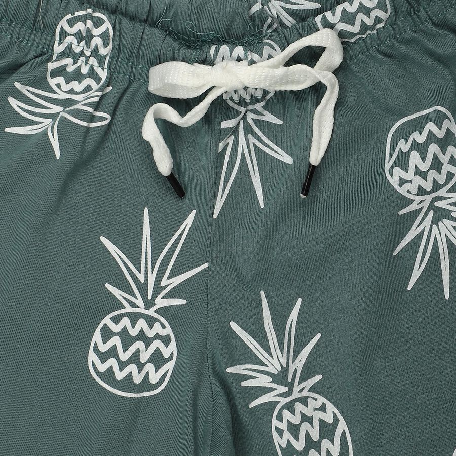 Boys Olive Green Regular Fit Printed Elastic Waist Bermuda Shorts, ओलिव, large