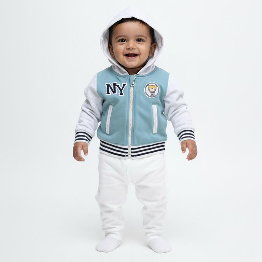 Infants Light Blue Hooded Casual Sweatshirt, टील ब्लू, large image number null