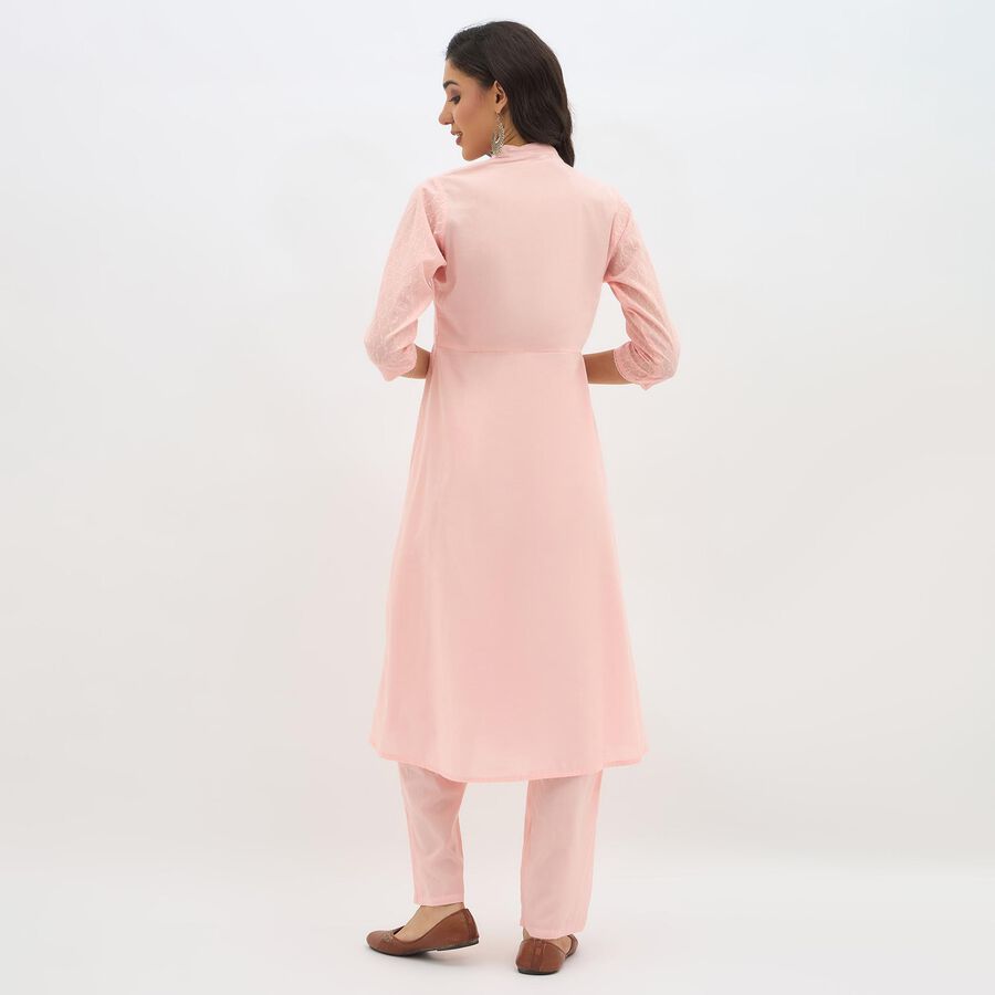 Women's Soft Dusty Pink Cotton Embroidered Ethnic Set, Pink, large image number null