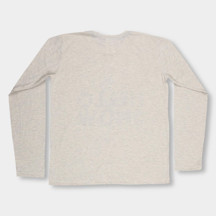 Boys' Light Heather Grey Round Neck Casual Full Sleeve T-Shirt, एक्रू मिश्रित, large image number null