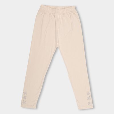 Girls' Soft Cream Ankle-Length Star Embellished Legging