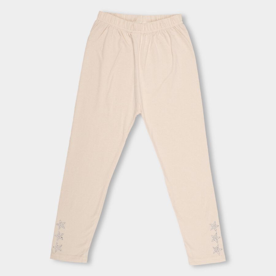 Girls' Soft Cream Ankle-Length Star Embellished Legging, गहरा पीला, large image number null