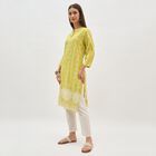 Women's Light Lime Green Round Neck Printed Kurta, Light Green, small