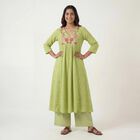 Women's Mint Green Cotton Notch Neck Printed Straight Kurta, Light Green, small