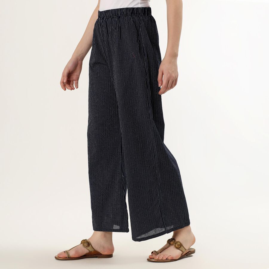 Women's Dark Navy Regular Fit Striped Palazzos, Mid Blue, large image number null