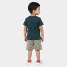 Boys' Teal 100% Cotton Crew Neck Graphic Print Baba Suit, टील ब्लू, small