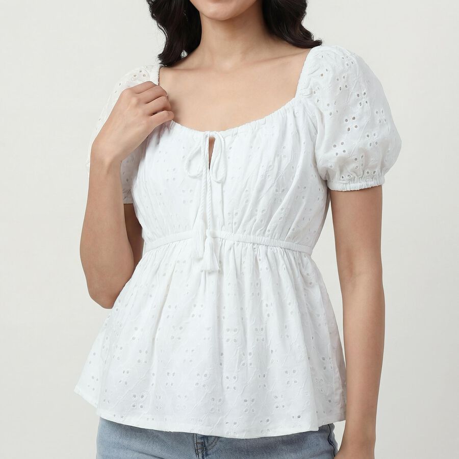Women's Off-White Round Neck Minimalist Top, ऑफ व्हाइट, large