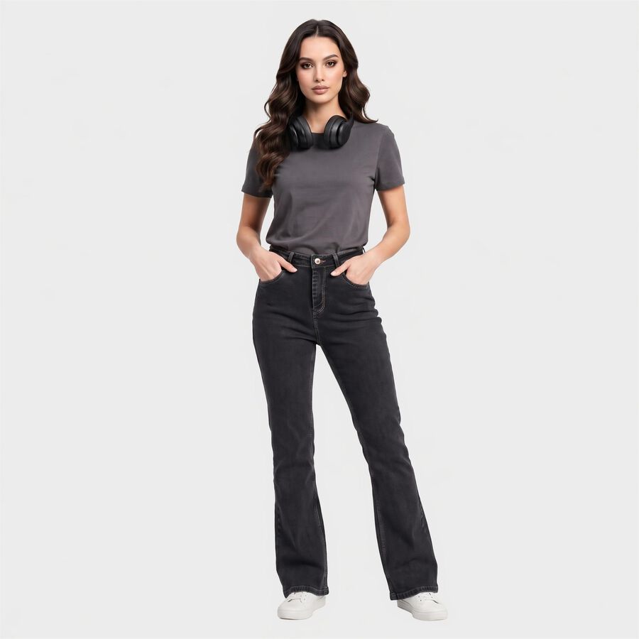 Women's Dark Grey Bootcut Fit Faded Jeans, Dark Grey, large