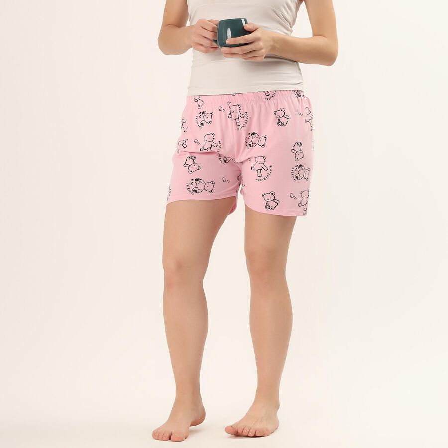 Women's Pink Regular Fit Drawstring Contrast Trim Shorts, गुलाबी, large