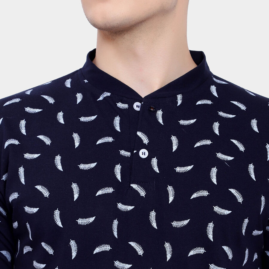 Printed Henley T-Shirt, नेवी ब्लू, large image number null
