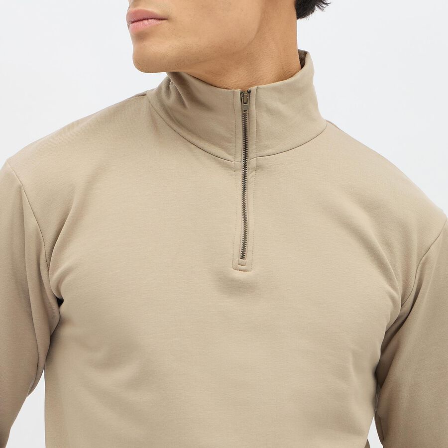 Men's Muted Beige Cotton Blend High Neck Casual Sweatshirt, गहरा पीला, large image number null