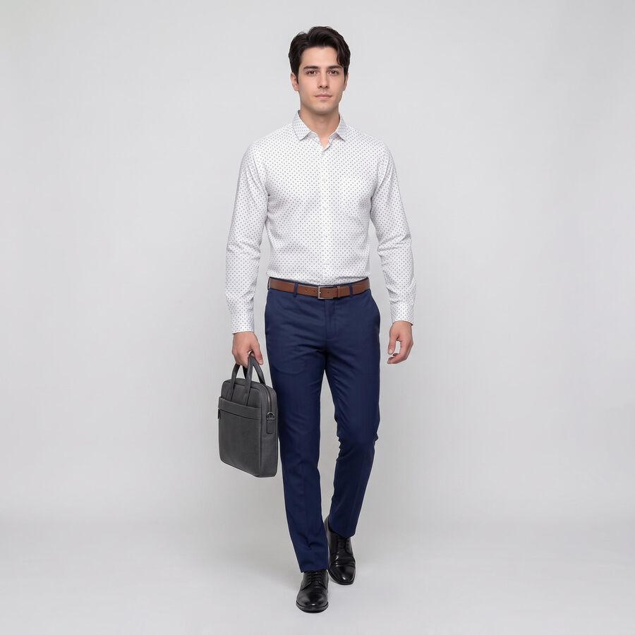 Men's Navy Blue Spread Collar Slim Fit Formal Shirt, नेवी ब्लू, large