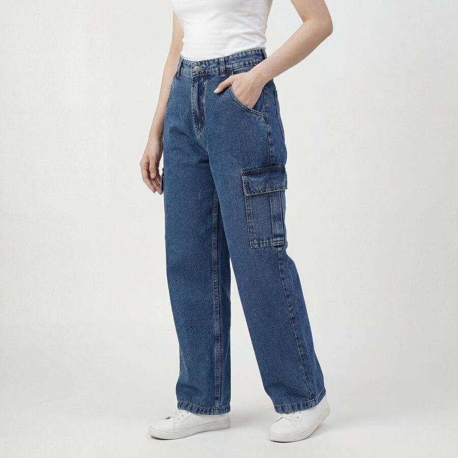 Women's Blue Slim Fit High-Rise Jeans, मध्यम नीला, large