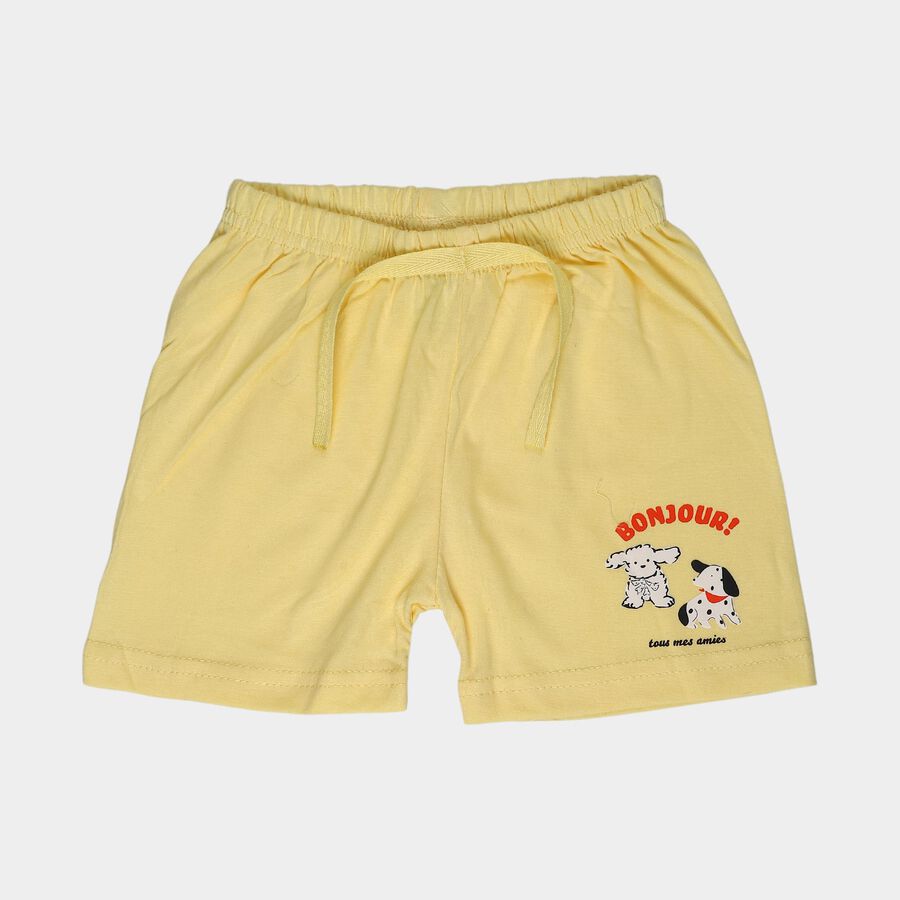 Infants' Yellow Regular Fit Cat Print Cotton Half Pant, Yellow, large