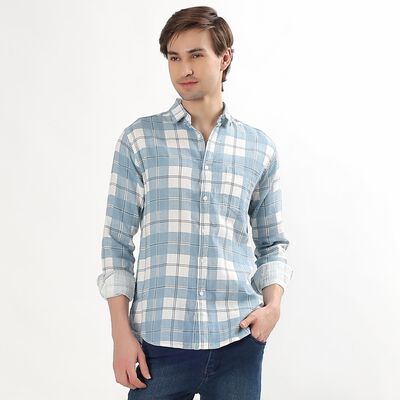 Men's Light Blue Cotton Regular Collar Casual Shirt
