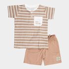Boys Beige 100% Cotton Henley Neck Striped Baba Suit, Beige, small